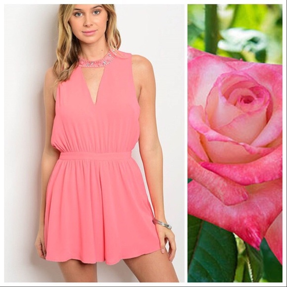 *CLEARANCE* Coral Jewel Embelished Romper - Picture 7 of 8